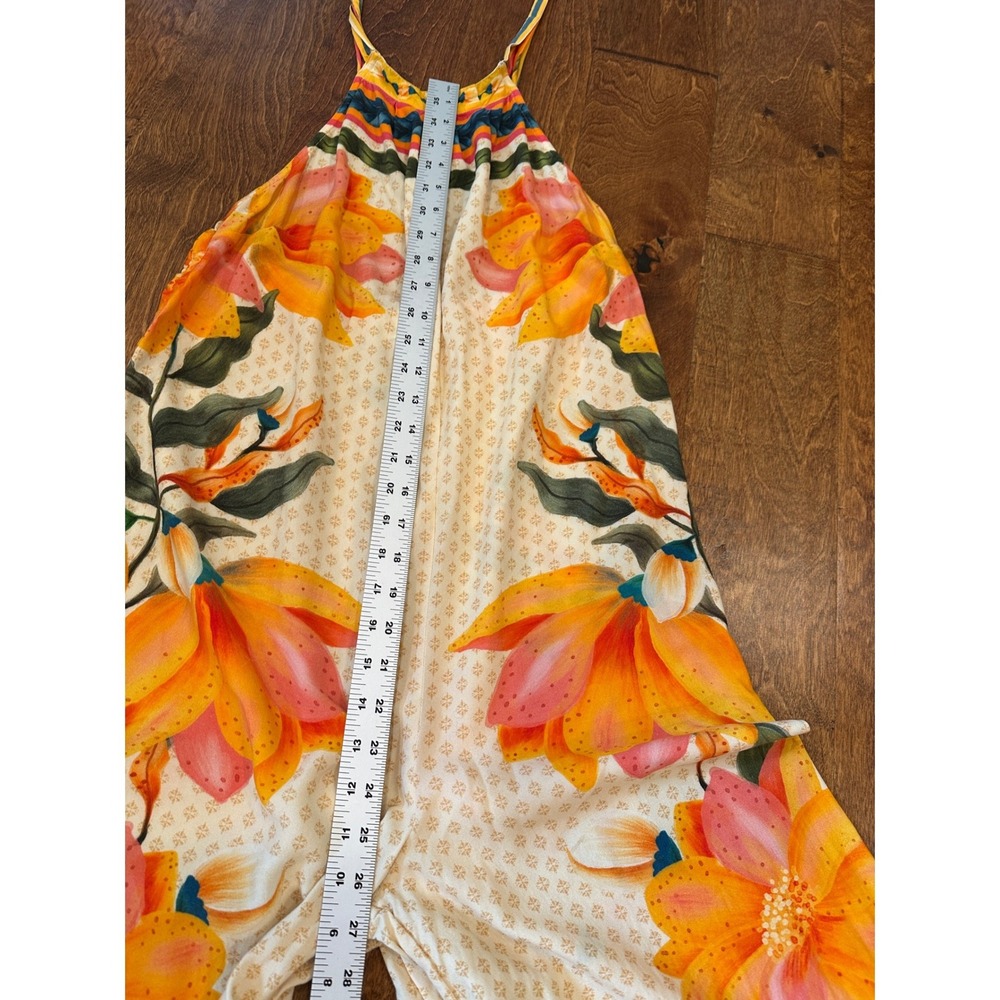 Farm Rio Tropical Floral Wide Leg Halter Jumpsuit Sz L Yellow Boho Anthropologie - Picture 11 of 16